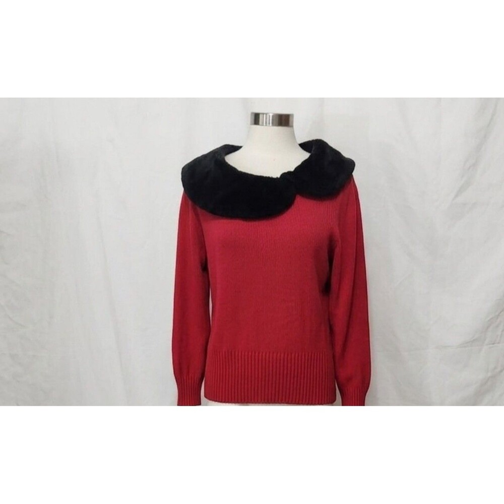 Apt 9 Womens Red Sweater 2X Faux Fur Collar Long Sleeve